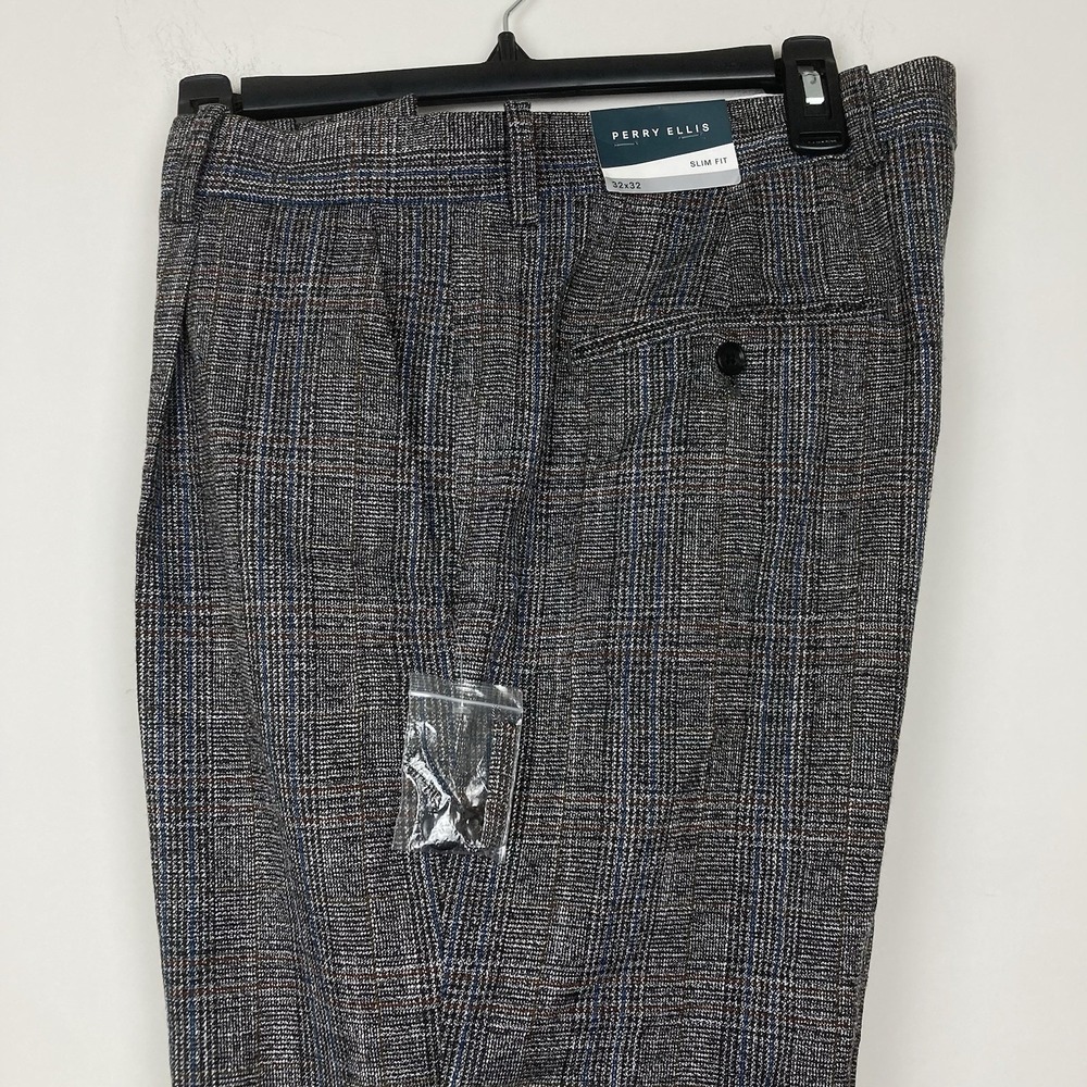 Perry‎ Ellis Portfolio Men's Slim-Fit Dress Pants Pleated 32Wx32L E071019